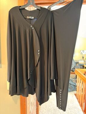 Sympli 18 Luxury Jersey knit Button-Accent Asymmetric Tunic & Pants Set